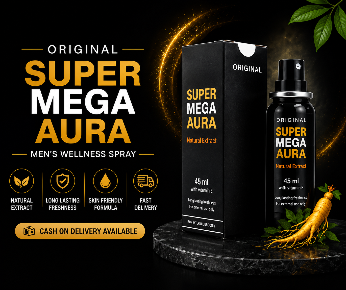 SUPER MEGA AURA Men's Wellness Spray – Natural Ginseng Extract (45ml)