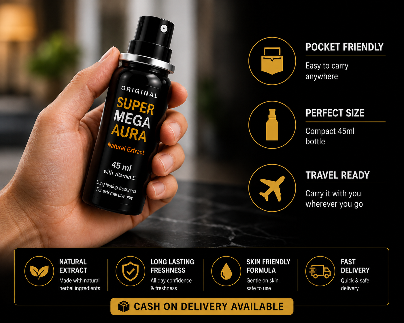 SUPER MEGA AURA Men's Wellness Spray – Natural Ginseng Extract (45ml)